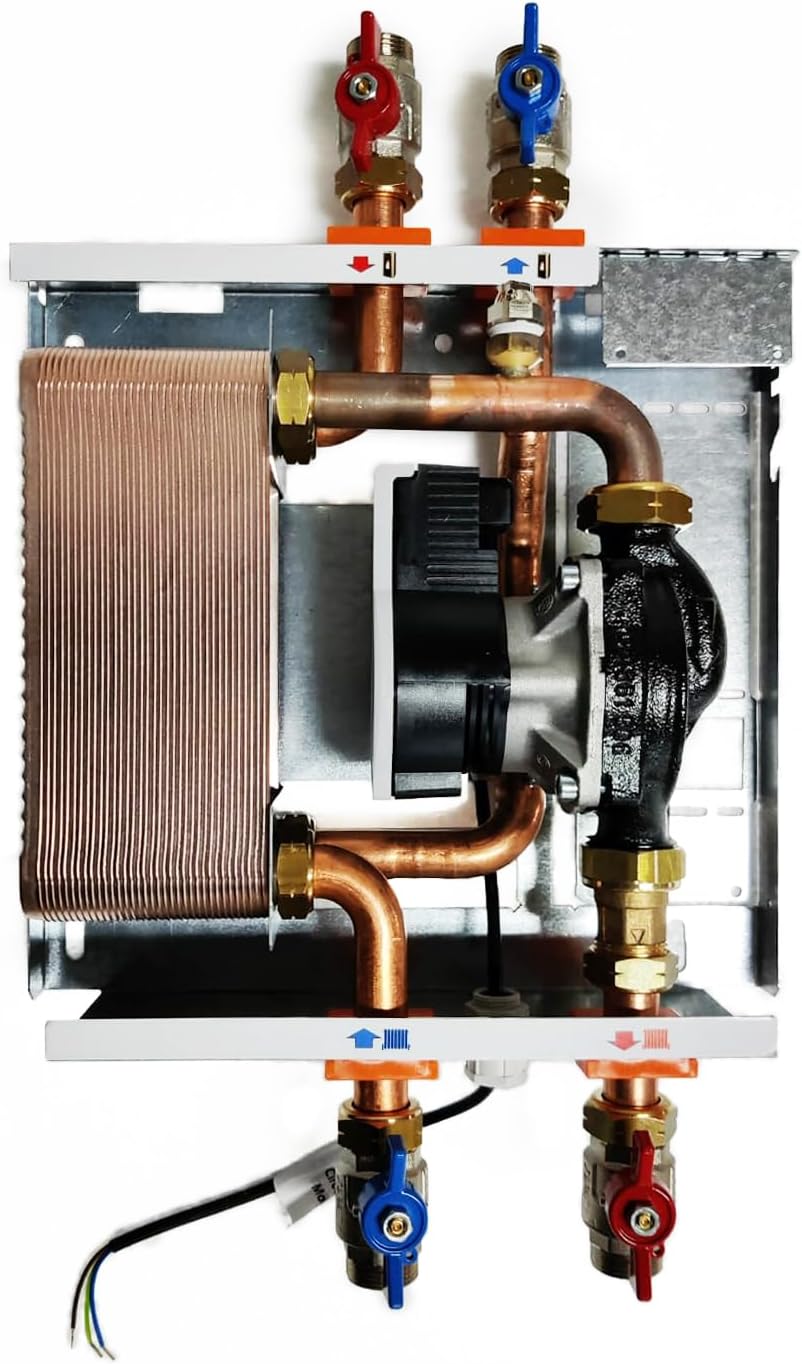 Kit scambiatore 34 piastre 30 35 kW - Modulo interfaccia per caldaia e termoprodotto - Circolatore classe A integrato - Installazione a parete per interno