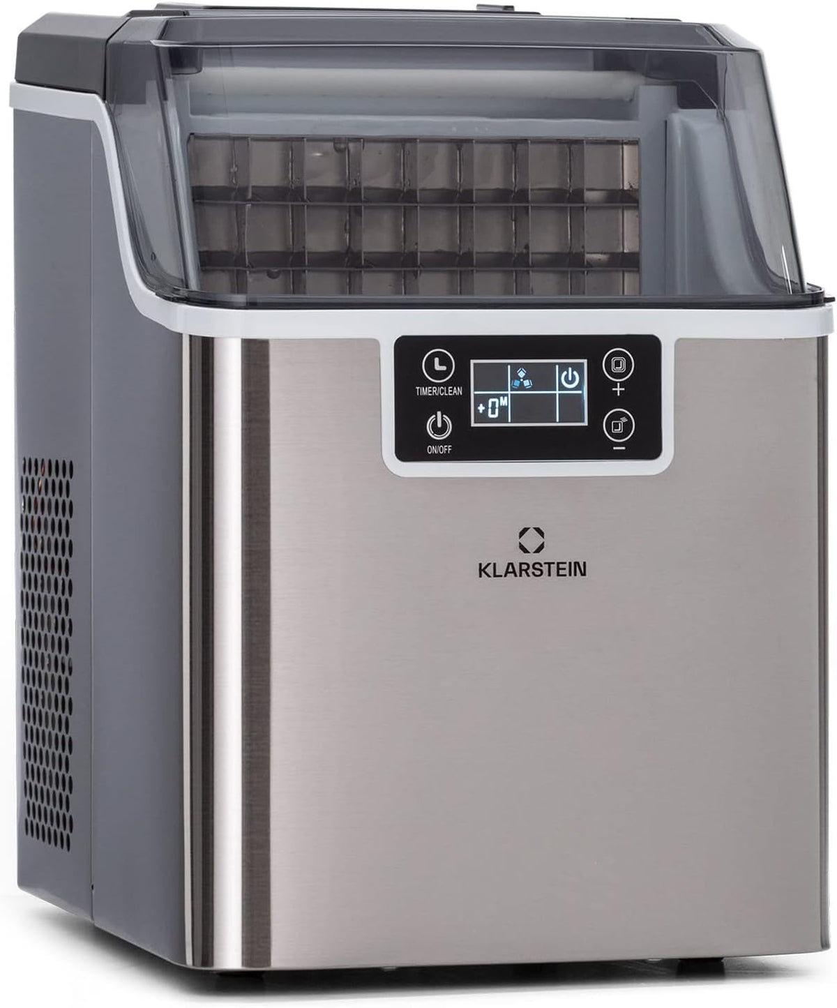 Klarstein Chios macchina per ghiaccio 3,2 L - Produzione fino a 20 kg in 24 ore - Cubetti grandi e piccoli con funzione autopulente - Acciaio inox 205 W