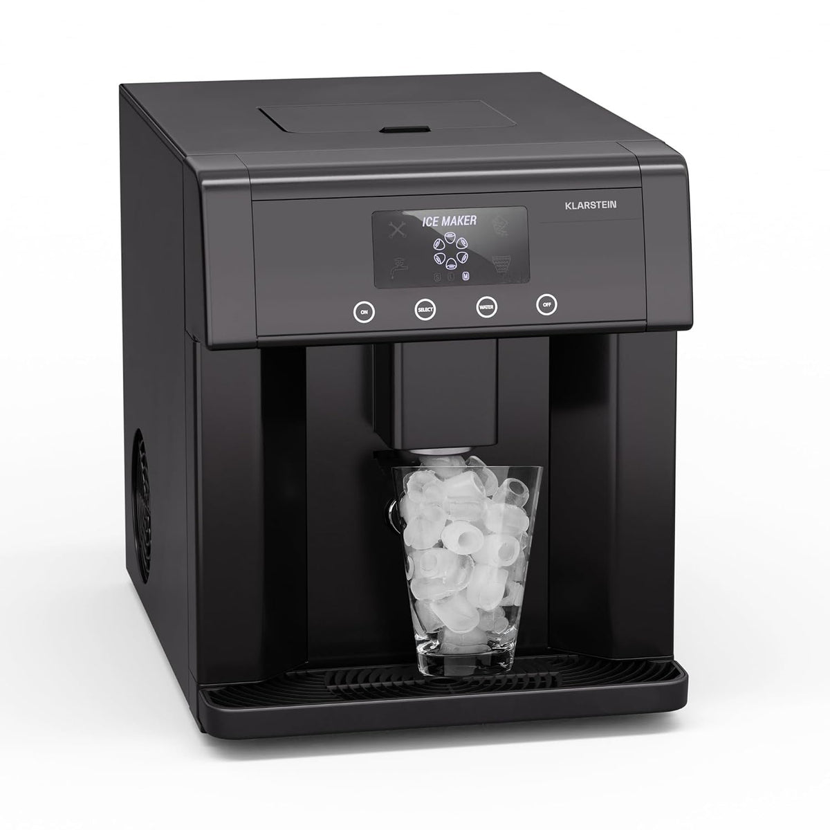Klarstein Eiszeit - Macchina per cubetti di ghiaccio 15 kg al giorno - Tre formati con serbatoio 3 L e display LCD - Acciaio inox nero con potenza 165 W