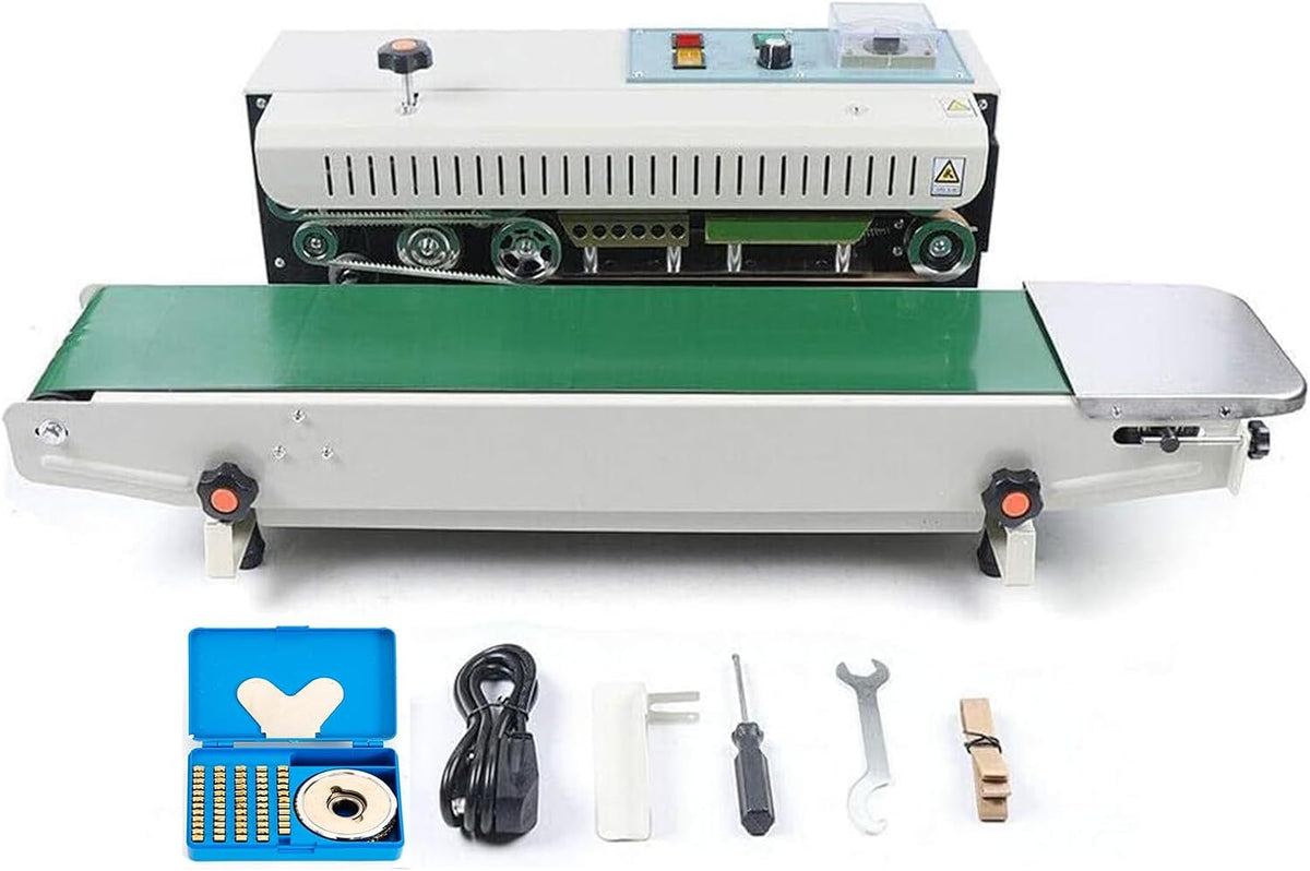 FR-900 sigillatrice continua automatica - Potenza 500 W per sacchetti in plastica - Sistema orizzontale a nastro per saldatura continua - Macchina professionale per confezionamento