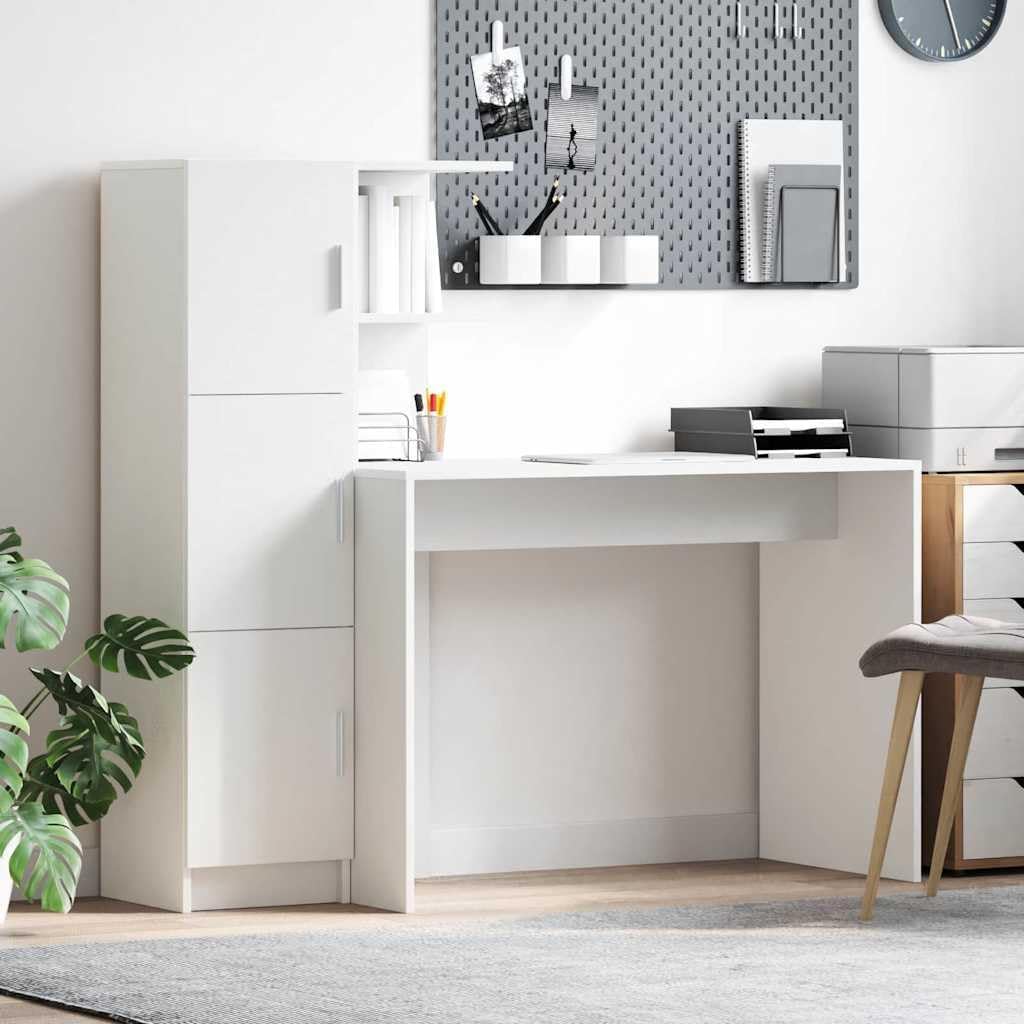 Set scrivania da due pezzi - 102 x 50 x 124 cm con archiviazione integrata - Finitura bianca per home office - Design moderno minimalista salvaspazio