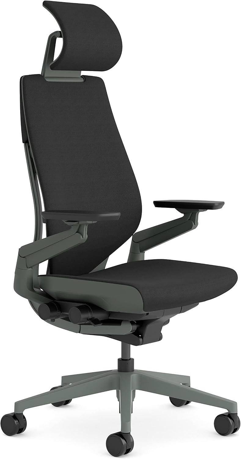 Steelcase Gesture - Sedia ergonomica da ufficio con braccioli a 360 gradi - Supporto lombare 3D LiveBack e poggiatesta regolabile - Onyx in tessuto acciaio e plastica