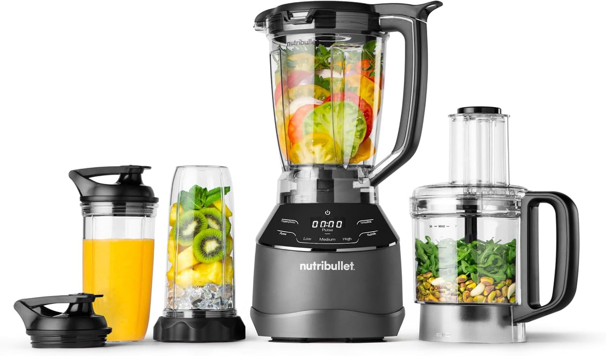 nutribullet Triple Prep NBF580B robot da cucina 1500 W - Caraffa 1,8 L e ciotola 1,6 L - Affetta sminuzza impasta trita e frulla - Nero 37,6 x 20,5 x 44,2 cm