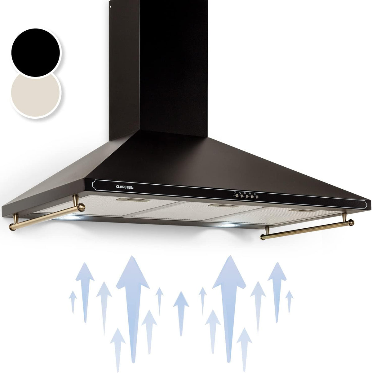 Klarstein cappa aspirante inclinata 90 cm - Portata aria 645 m3 h con aspirazione smart - Filtro antigrasso in alluminio lavabile e LED - Nera in alluminio e metallo a basso rumore
