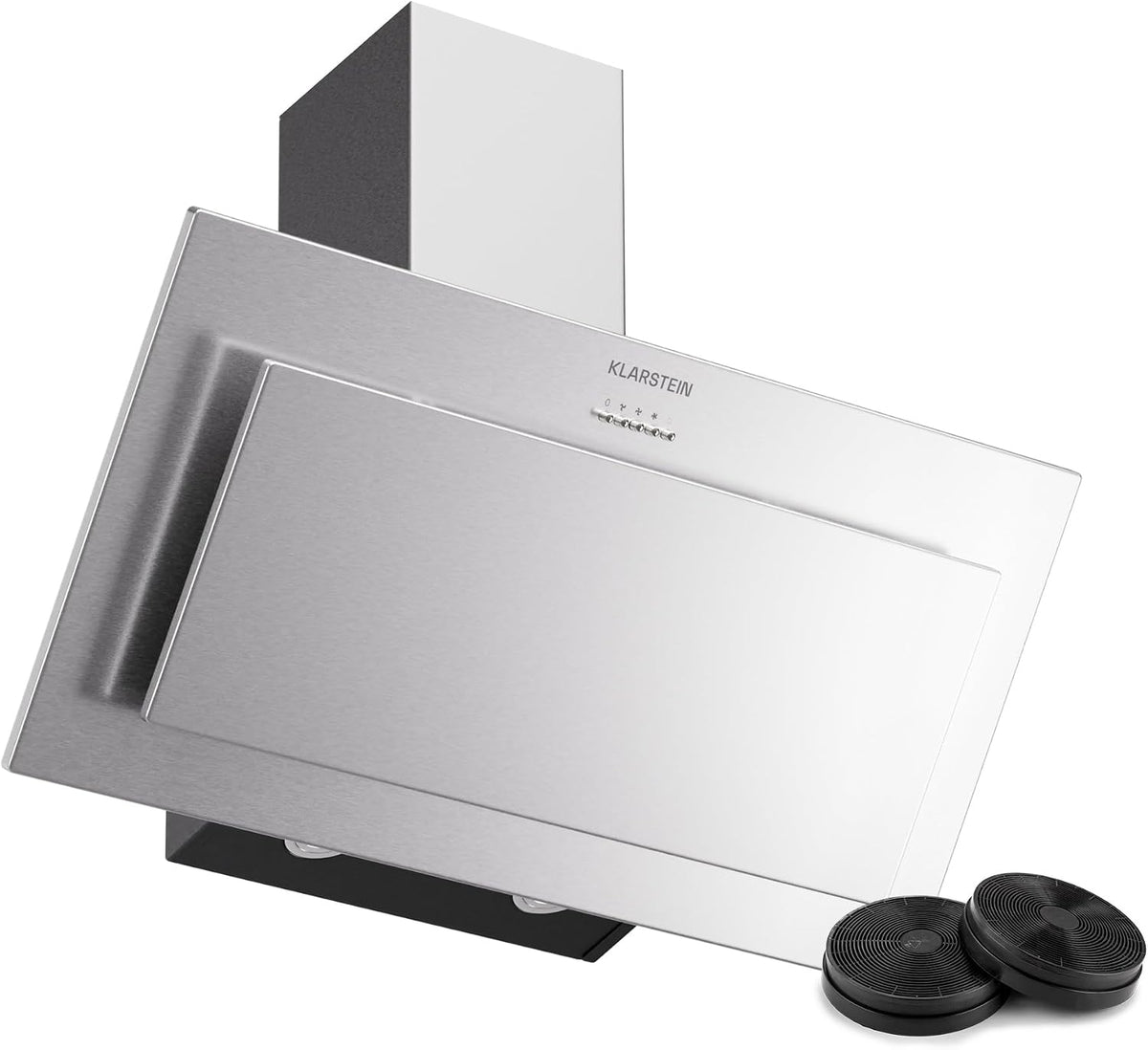 Klarstein Athena Cappa aspirante inclinata 90 cm - Classe A più con 3 velocità - LED e filtro carbone con filtri antigrasso lavabili - Acciaio inox per scarico e ricircolo