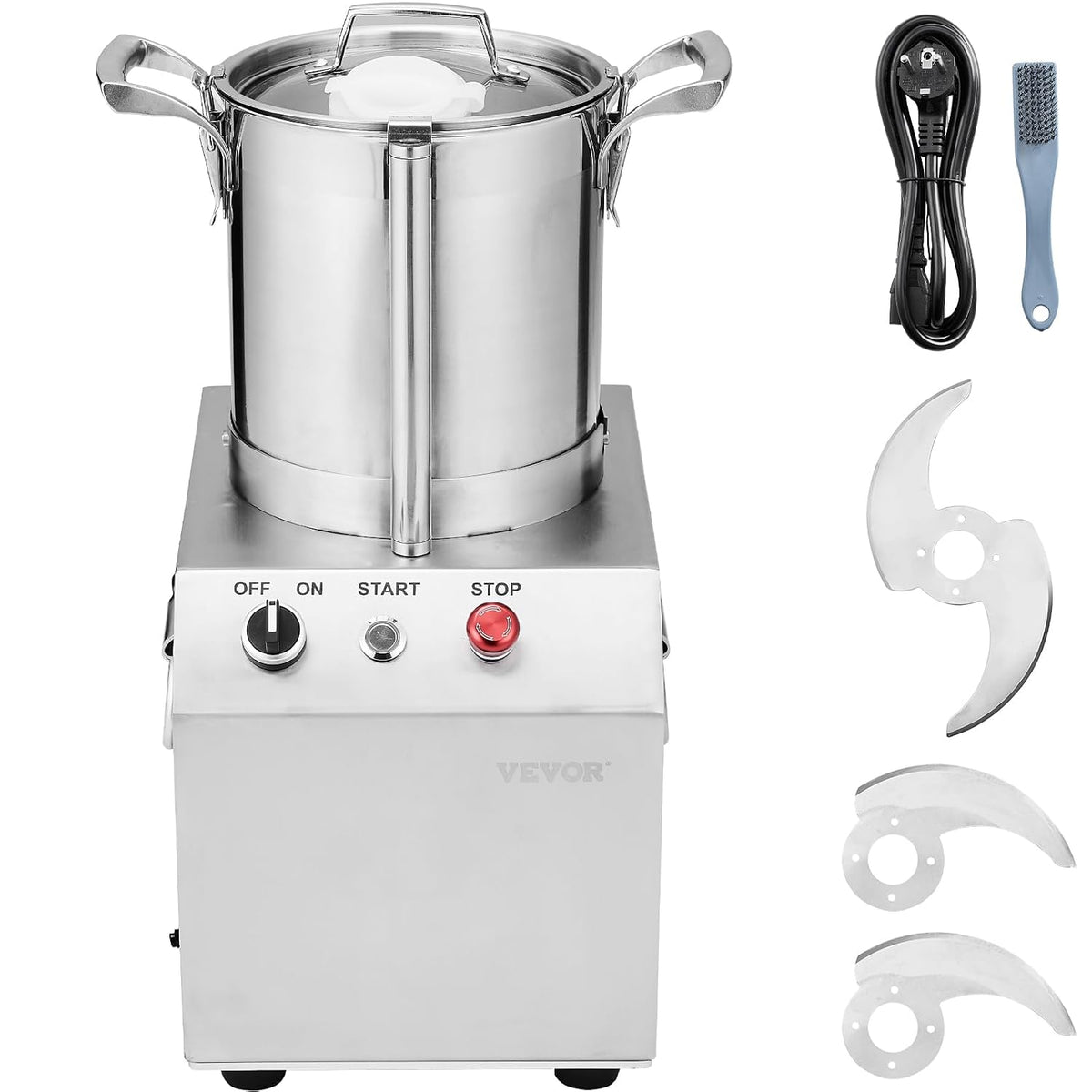 VEVOR Robot da cucina tritatutto 550 W - Ciotola in acciaio inox da 4 L - 2 lame curve a S intercambiabili - Argento con tritatura rapida a un pulsante per verdure frutta e alimenti