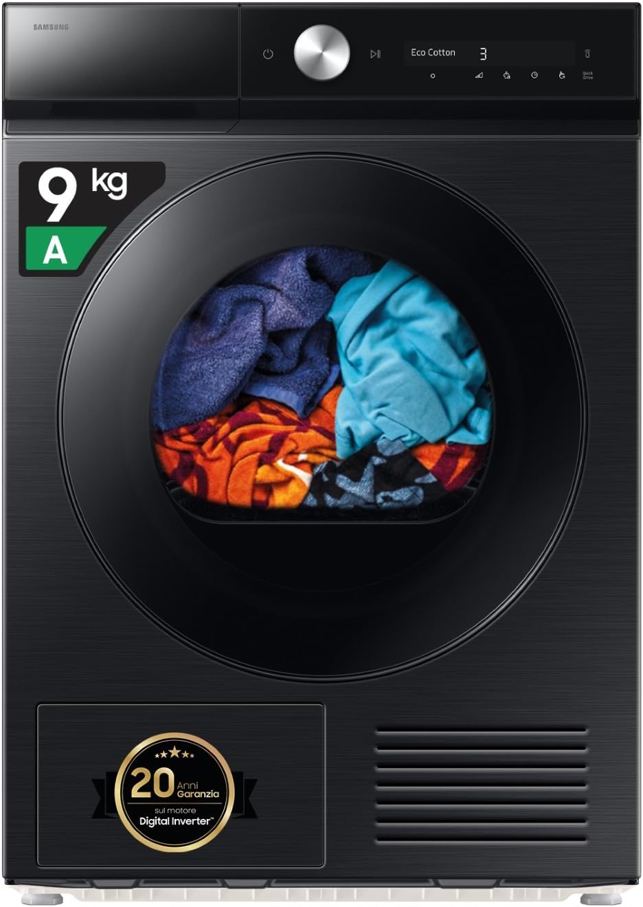 Samsung Bespoke AI DV90DB8845GB U3 Asciugatrice 9 kg - Pompa di calore con Silent Dry e QuickDrive - AI Dry Optimal Dry WiFi e AI Control - Nera a carica frontale