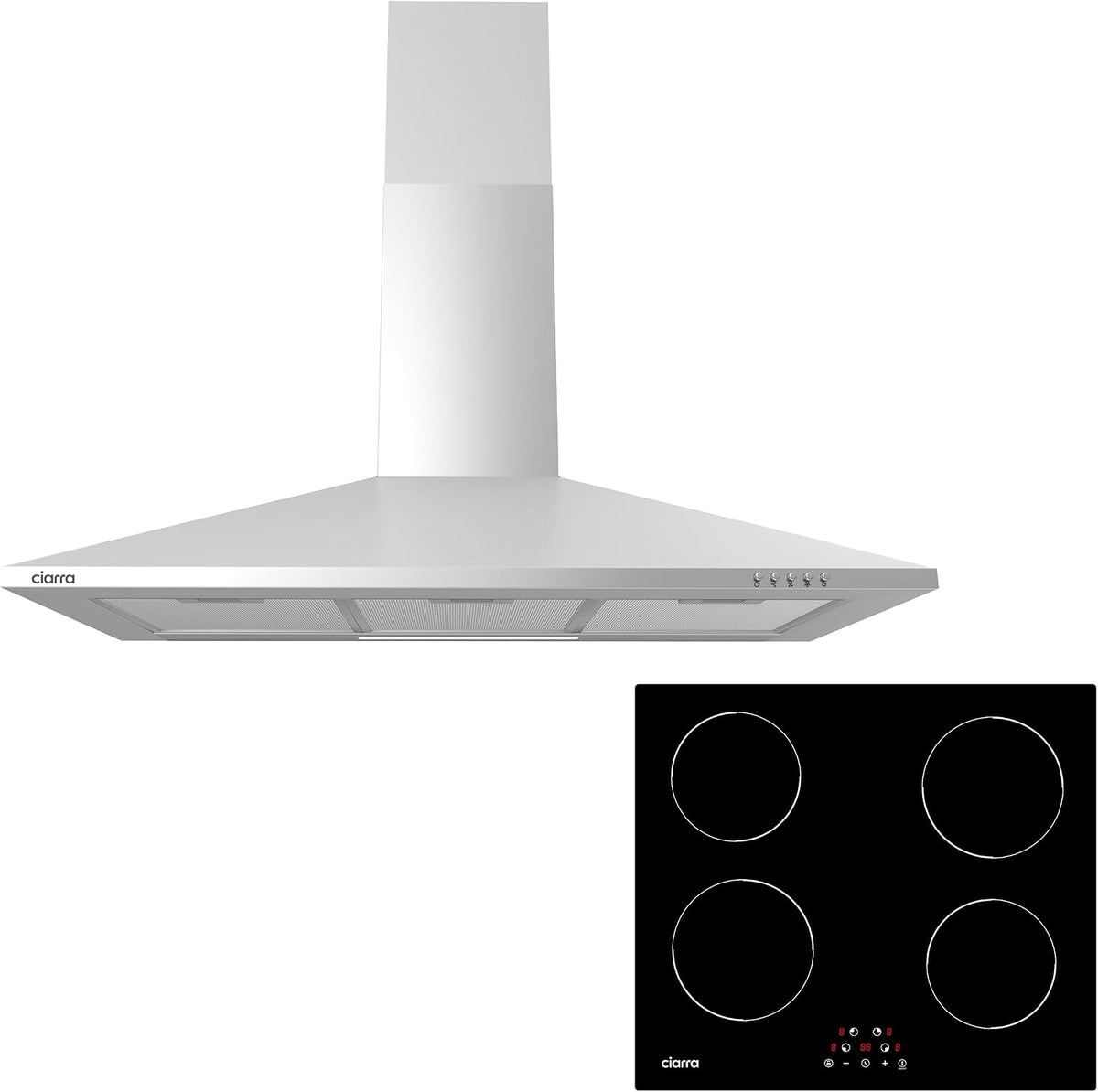 CIARRA CBCS9201 e CABBIH4-D set cappa e piano induzione - Cappa 90 cm e piano 60 cm a 4 zone - Power Booster e spegnimento automatico - Nero con portata aria 370 m3 h