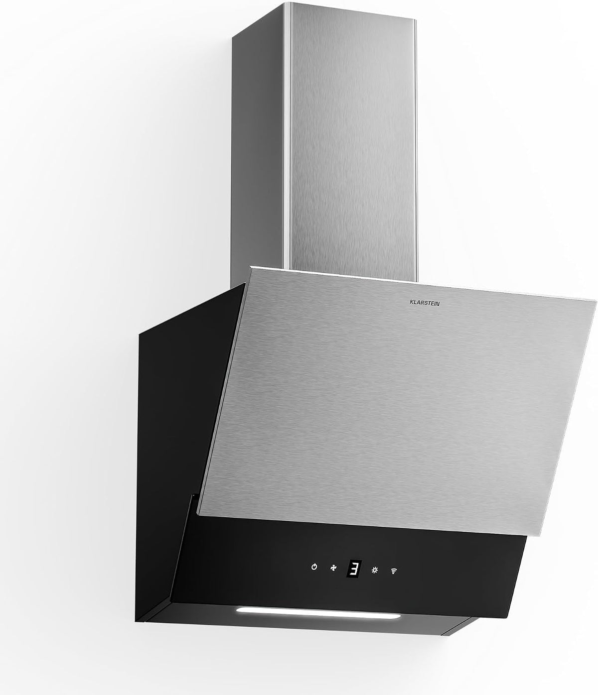 Klarstein Verosteel UV0845G cappa aspirante 45 cm - Portata aria 624 m3 h con 3 velocità e Boost - Touch LED e filtro carbone - Acciaio inox e vetro nero 44,8 x 37,9 x 38,2 cm