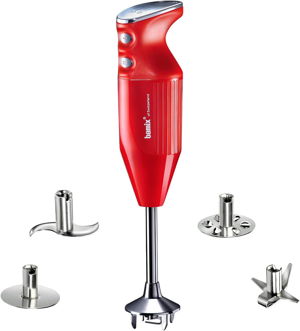 bamix M350 MAXX Frullatore a immersione 300 W - 2 velocità con lama multiuso - Frusta e frullino in acciaio inox inclusi - Rosso cromo Made in Switzerland per carne e verdure