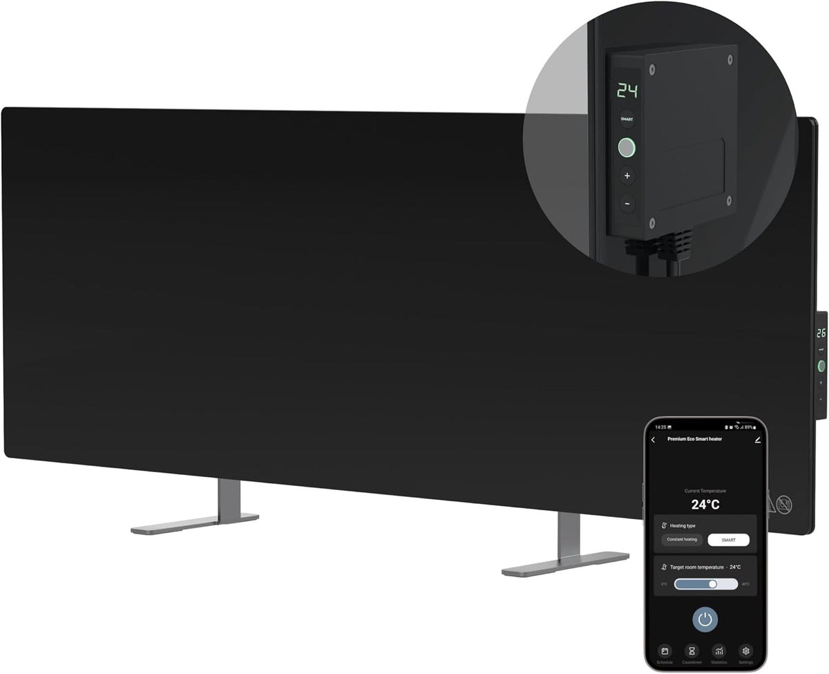 AENO Smart LED - Stufa elettrica a infrarossi 700 W per interni - Montaggio a parete o autoportante - Nera con LED design premiato Red Dot 2023