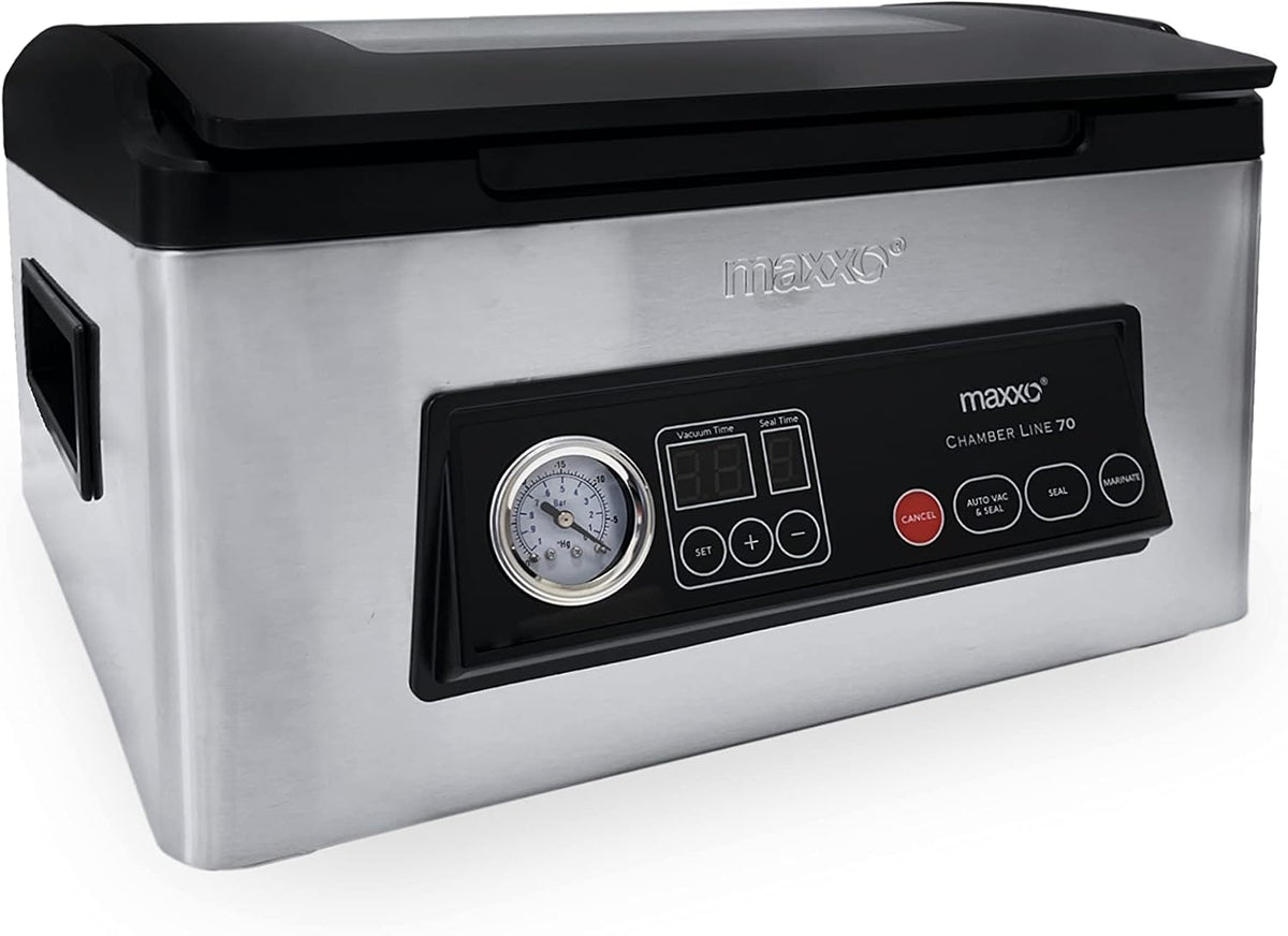 Maxxo VM ChamberLine 70 macchina sottovuoto - Camera professionale da 7 L e portata 72 L min - Con 30 sacchetti per sottovuoto - Acciaio inox argento peso 12 kg