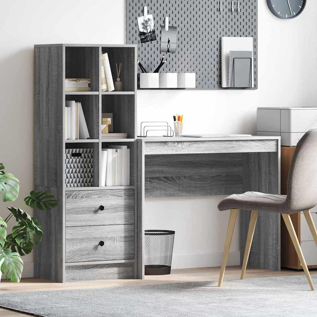 Set scrivania da due pezzi - 90 x 40 x 76 cm con spazio contenitore - Finitura grigio Sonoma per home office - Design moderno compatto per piccoli ambienti