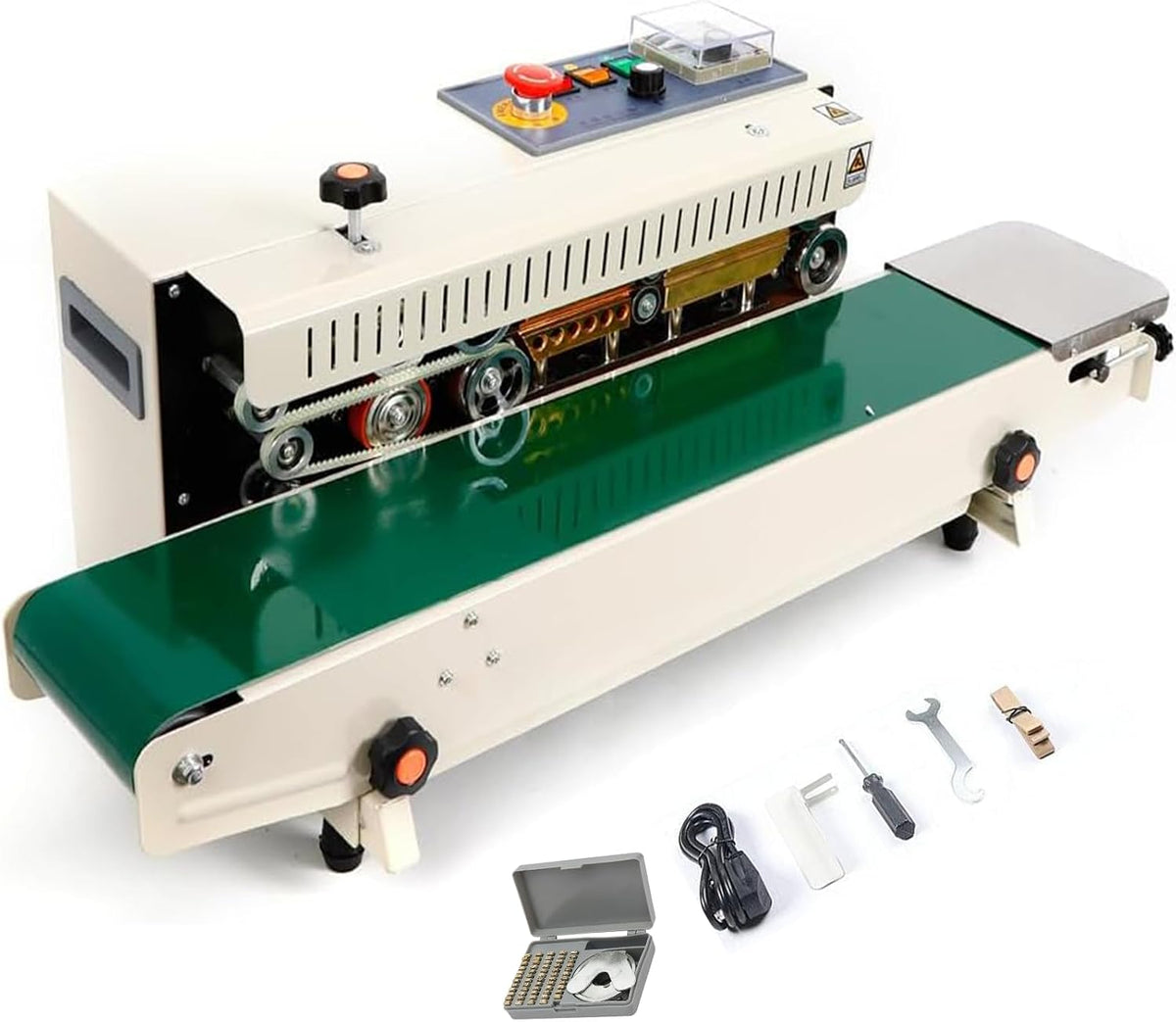 FR 900 Sigillatrice continua industriale 500 W - Saldatrice automatica a caldo per sacchetti in plastica - Struttura in metallo peso 25 kg - Verde per confezionamento continuo