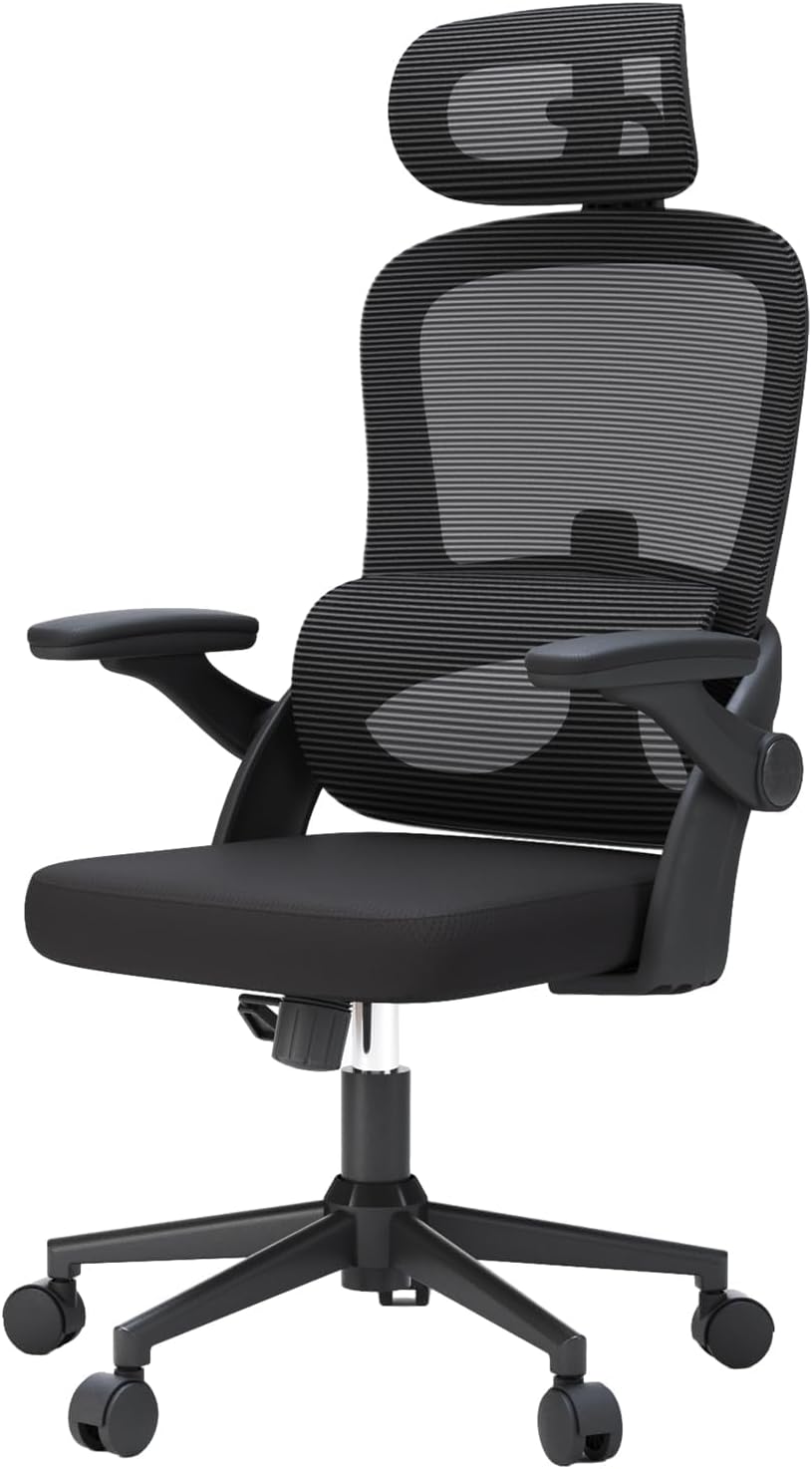 SIHOO M102C - Sedia ergonomica da ufficio nera con braccioli ribaltabili - Supporto lombare regolabile per scrivania e casa - Struttura 75 x 65 x 126 cm