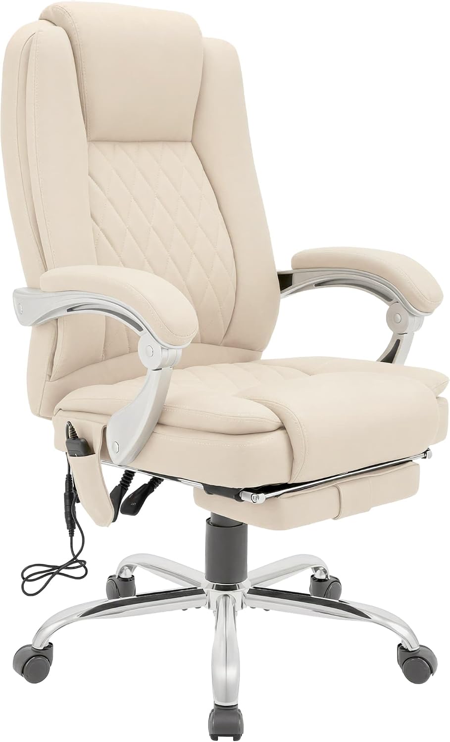 CLP Rubia - Sedia ergonomica da ufficio con massaggio e riscaldamento - Poggiapiedi integrato e portata fino a 150 kg - Poltrona crema con struttura in metallo