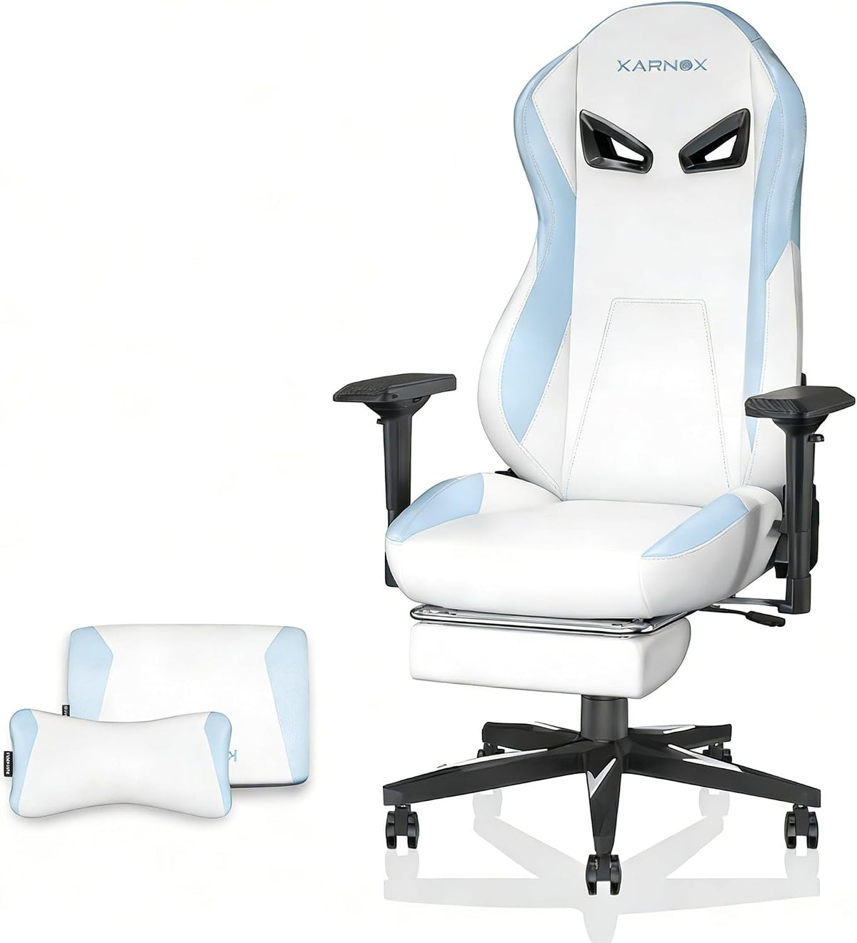 Sedia gaming ergonomica - Tessuto bianco e blu con portata fino a 150 kg - Poggiatesta e supporto lombare regolabili - Poggiapiedi braccioli 4D e altezza regolabile