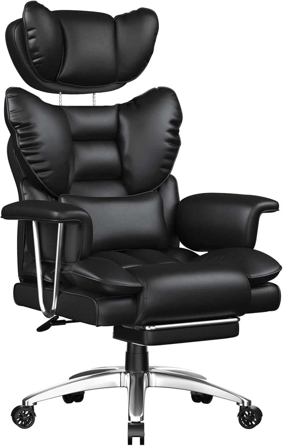 naspaluro - Sedia ergonomica da ufficio in pelle PU nera - Poggiapiedi telescopico e supporto lombare - Schienale reclinabile con altezza regolabile per scrivania