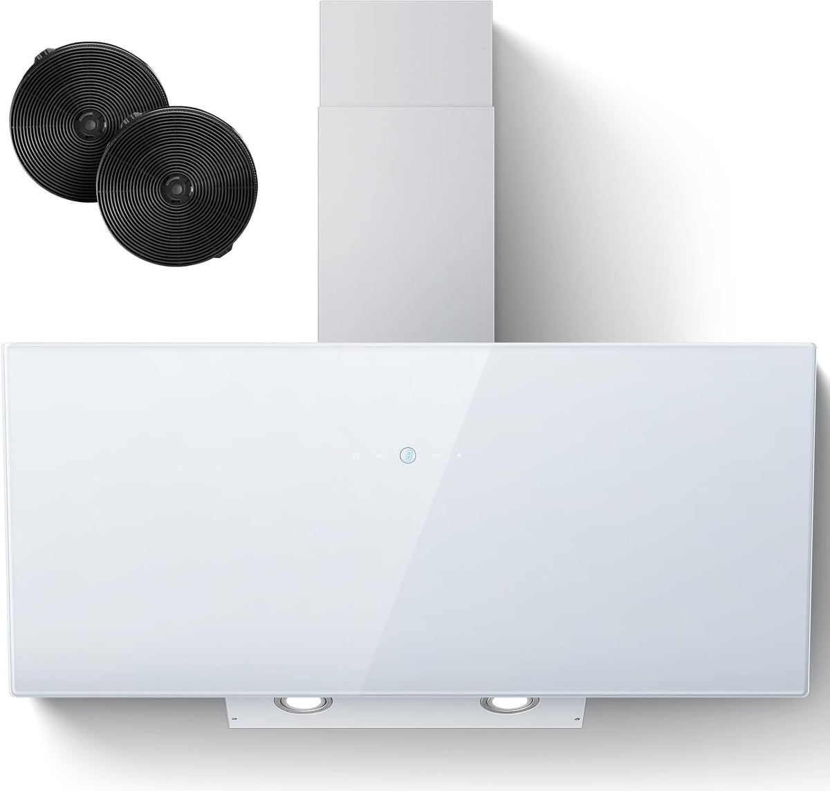 SNDOAS cappa aspirante 90 cm - Portata aria 700 m3 h con 3 livelli e funzione Boost - Pannello touch LED e 2 filtri carbone - Bianca con scarico o ricircolo Classe A plus