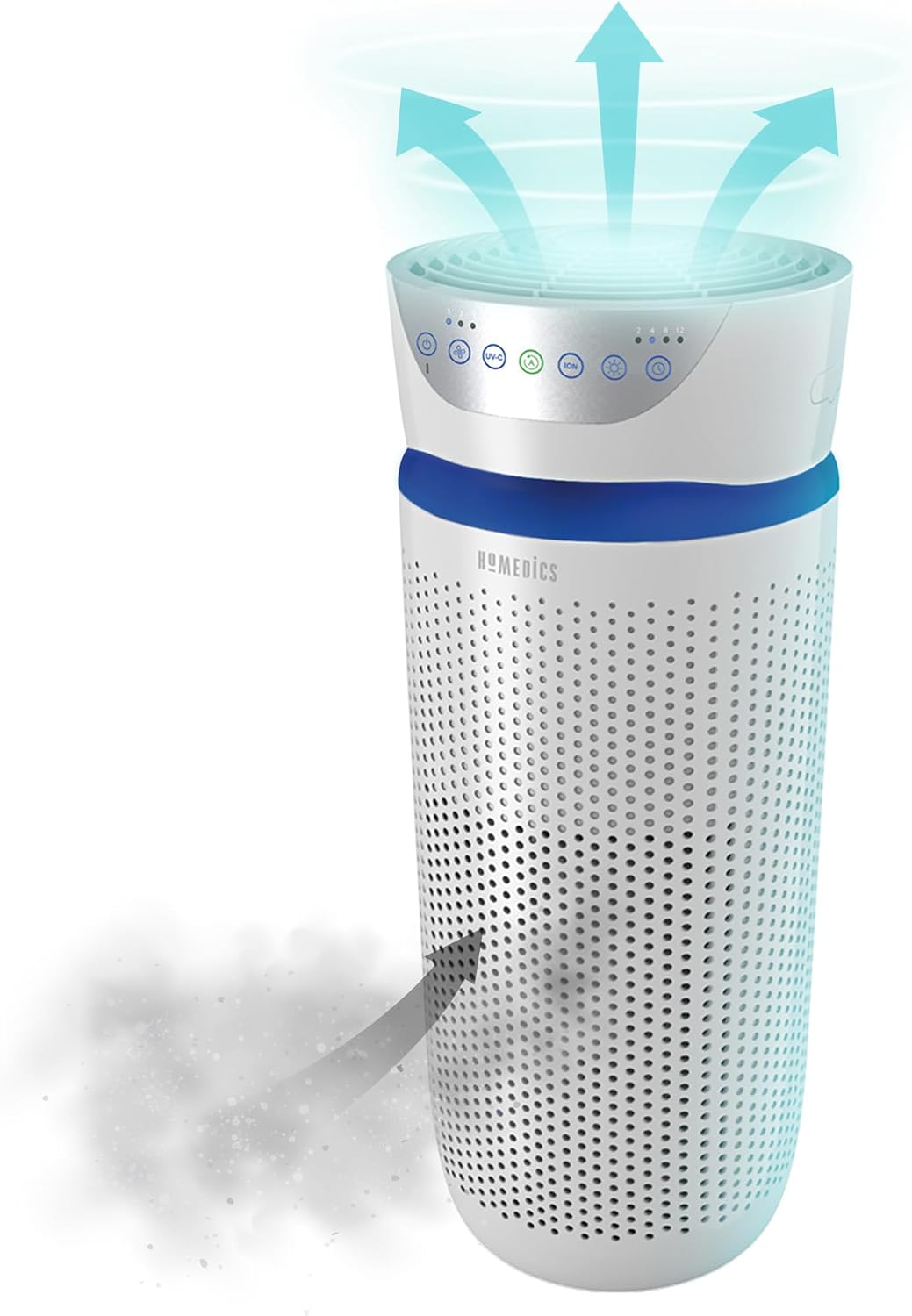 HoMedics - Purificatore d aria con filtro HEPA a 360 gradi - Luce UV C e flusso d aria 264.8 m3 h - Bianco per odori allergeni virus batteri e particelle fini