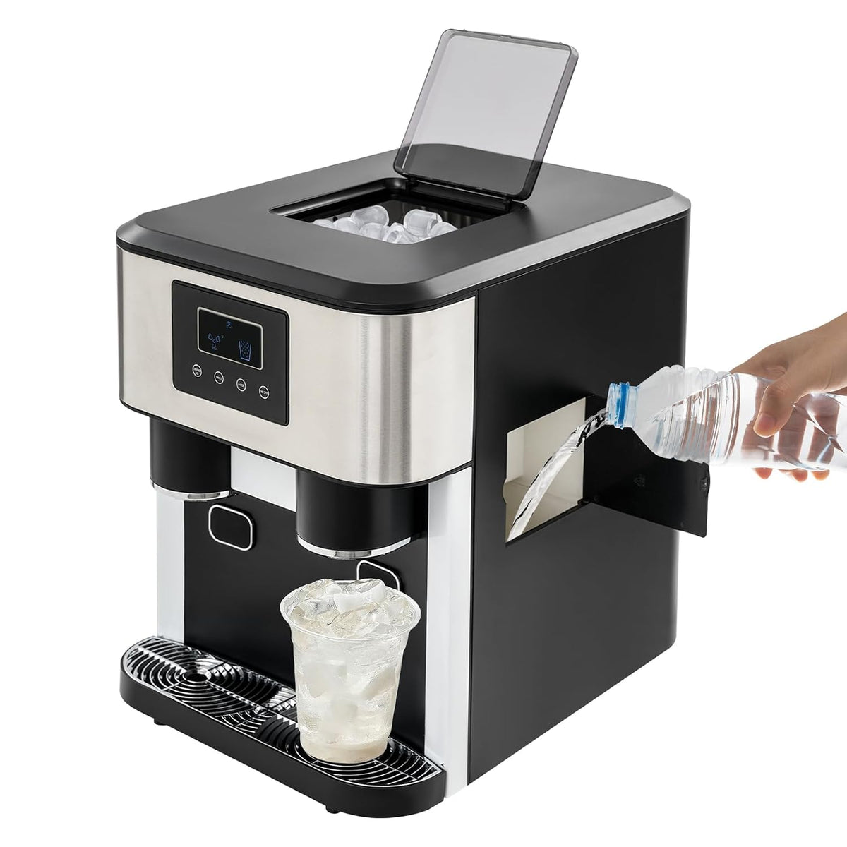 Gaabungky 3 in 1 - Macchina per ghiaccio da banco con sfere in 7 a 9 minuti - Capacita 600 g con tritaghiaccio e raffreddamento - Display LCD nero 34 x 45.5 x 45.5 cm