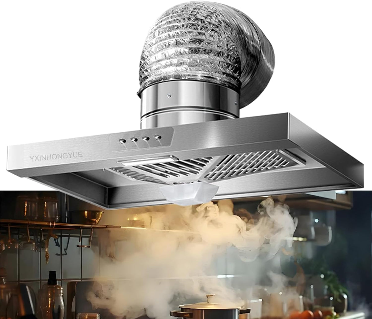 Aspiratore da parete modello 7INCH-66721803 - Formato 7 pollici con struttura in metallo - Due velocità regolabili e illuminazione LED - Alimentazione 220 V per cucina