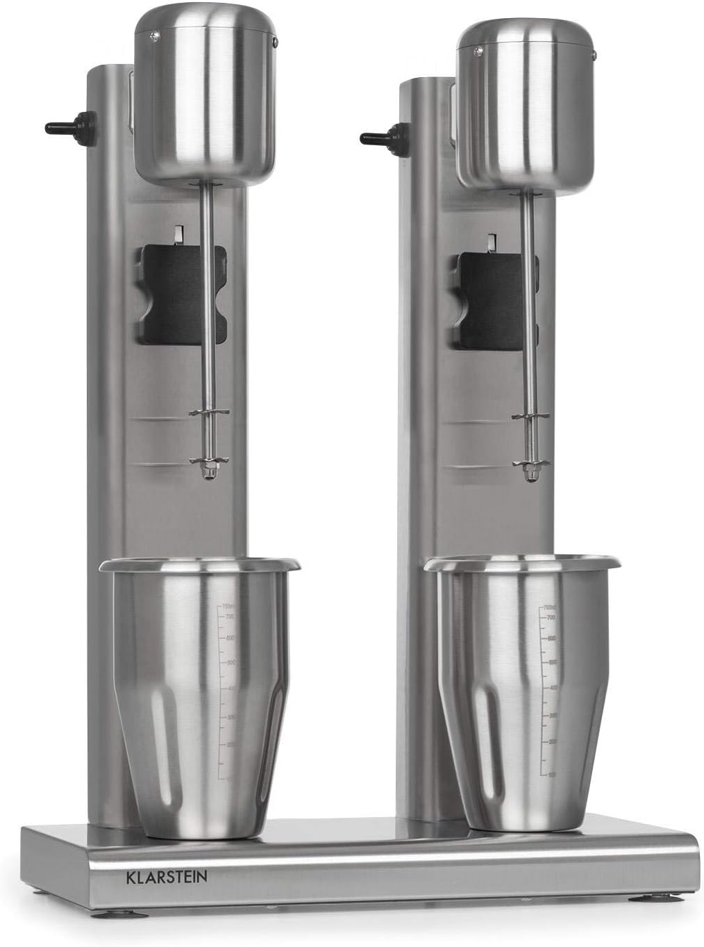 KLARSTEIN Kraftpaket II Pro Mixer doppio 160 W - 2 bicchieri inox da 1 L - 2 velocità fino a 20000 giri min - Argento per milkshake frullati proteici cocktail e bar