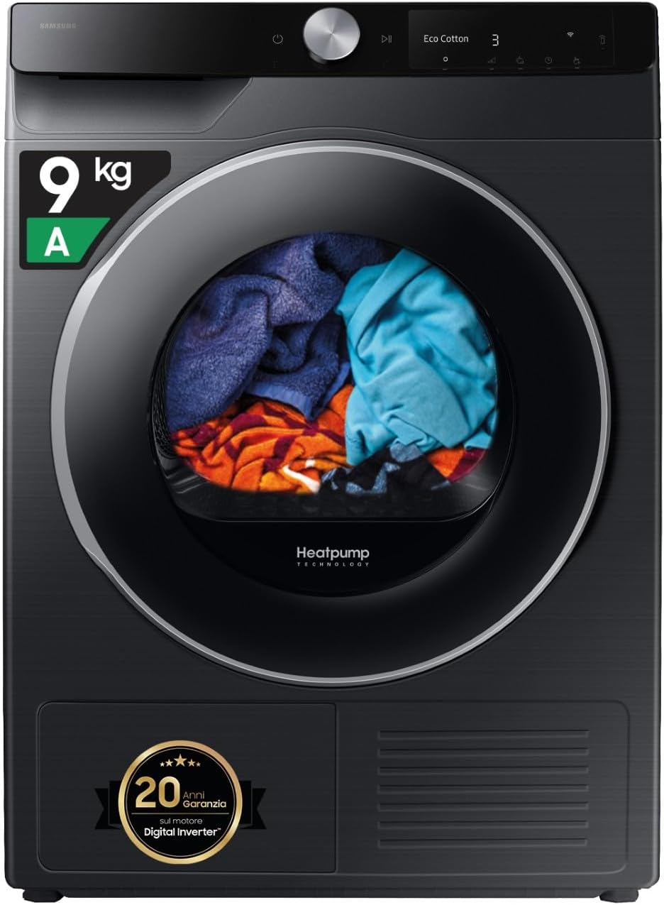 Samsung DV90DG6845LBU3 AI Control asciugatrice - Pompa di calore 9 kg con QuickDrive e AI Dry - WiFi Optimal Dry e display AI Control - Nera 60 x 60 x 85 cm a carico frontale