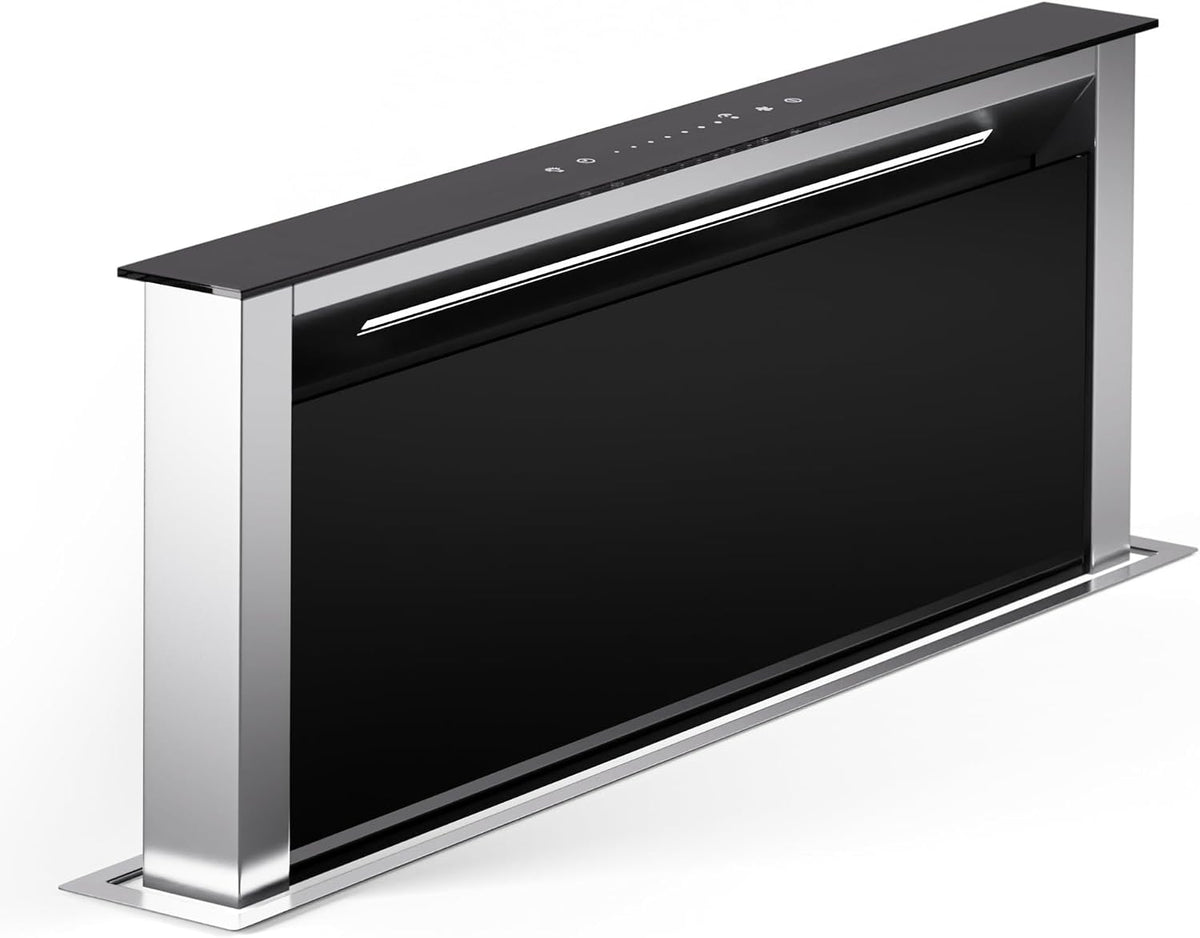 Klarstein Downdraft Cappa aspirante 90 cm - Flusso aria 576 m3 h - Controllo touch con luci LED e timer - Nero argento metallizzato per cucina moderna
