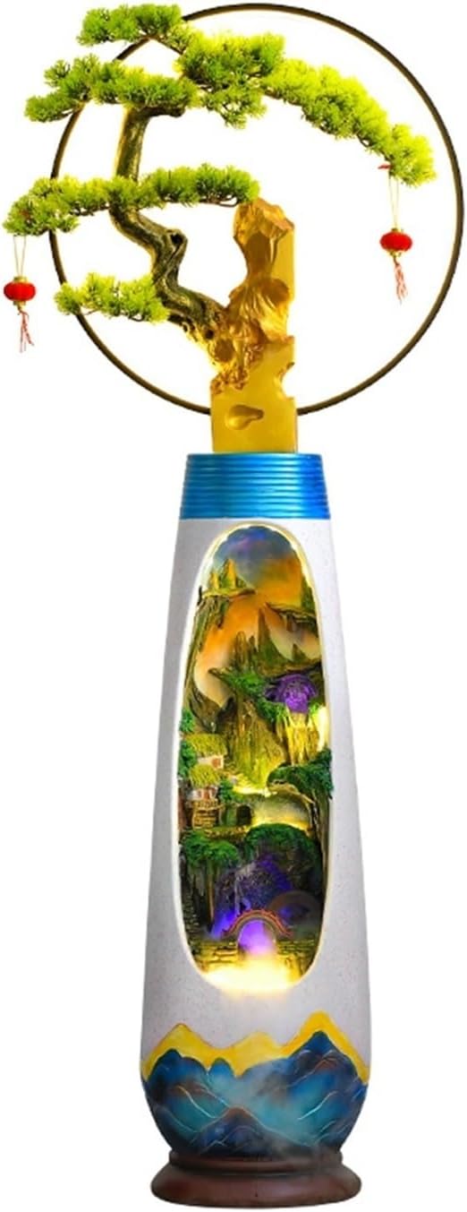 YI07WE6S2673 - Fontana da pavimento decorativa con umidificatore e luce LED - Design verticale per balcone patio e ingresso - Elemento decorativo per casa e giardino