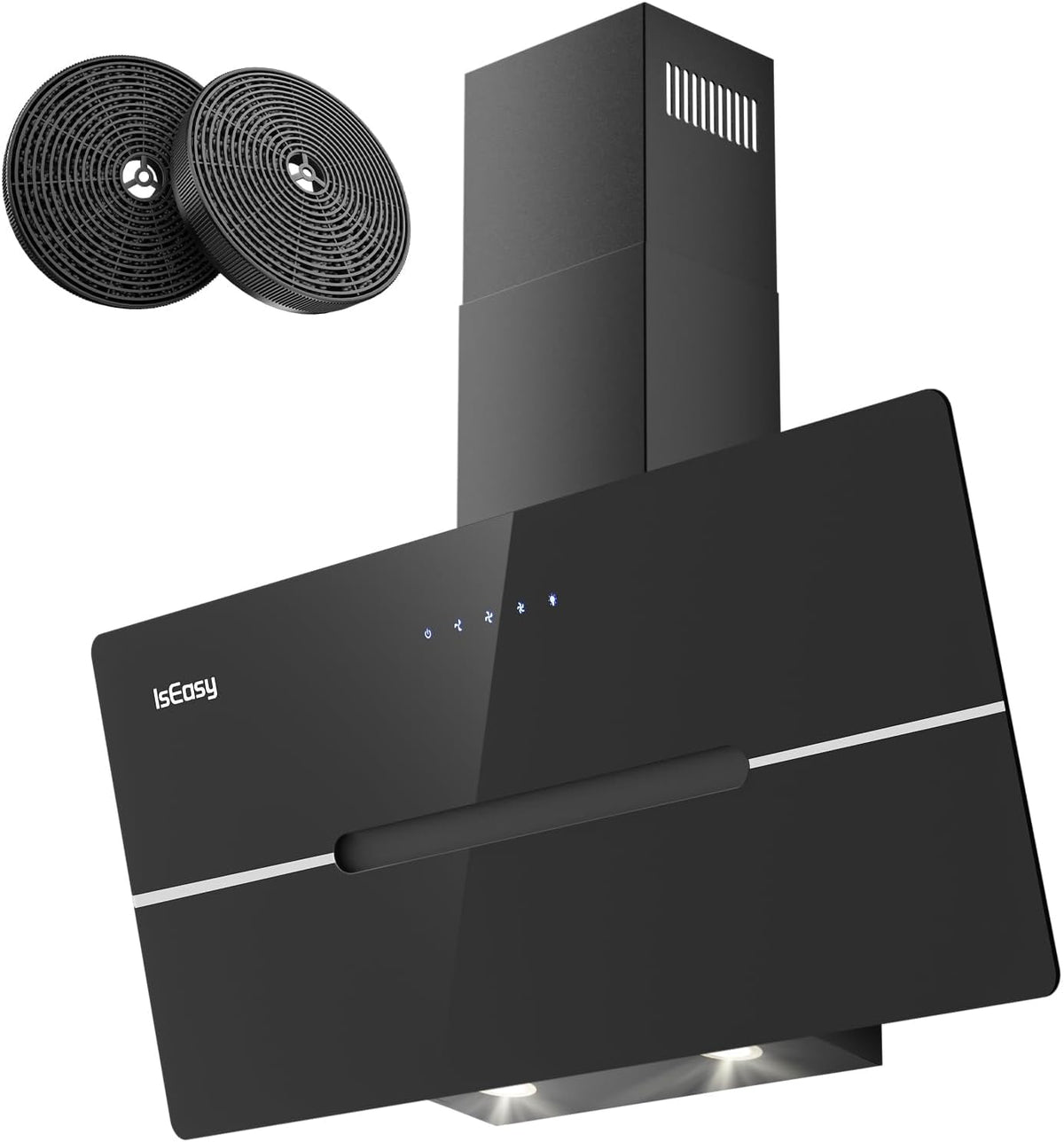 IsEasy Cappa aspirante 90 cm - Classe A più con flusso aria 578 m3 h - 3 livelli di aspirazione e controllo touch - Nera con scarico ricircolo e rumorosità 58 dB