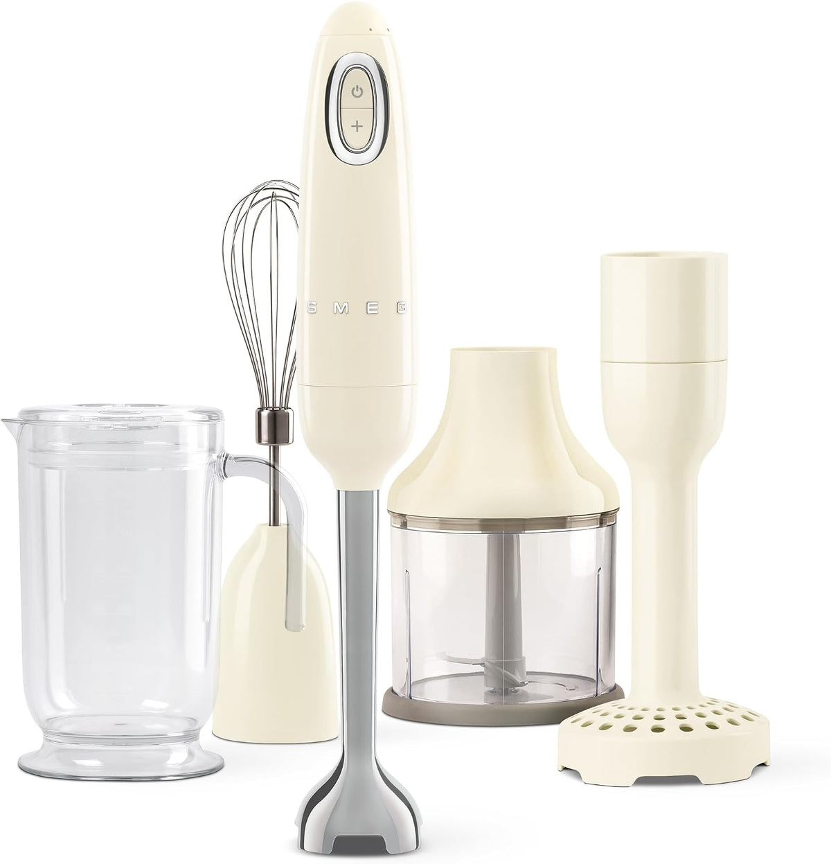 Smeg HBF22CREU Frullatore a immersione 700 W - Funzione Turbo e sistema FlowBlend - Impugnatura antiscivolo con avvolgicavo integrato - Crema con accessori inclusi