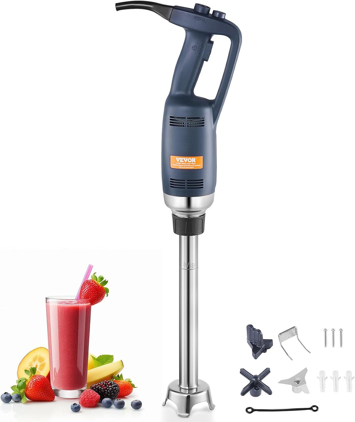 VEVOR Frullatore a immersione professionale 350 W - Velocità variabile continua - Asta da 406 mm con lama in acciaio inox - Blu scuro per zuppe salse panna e miscele