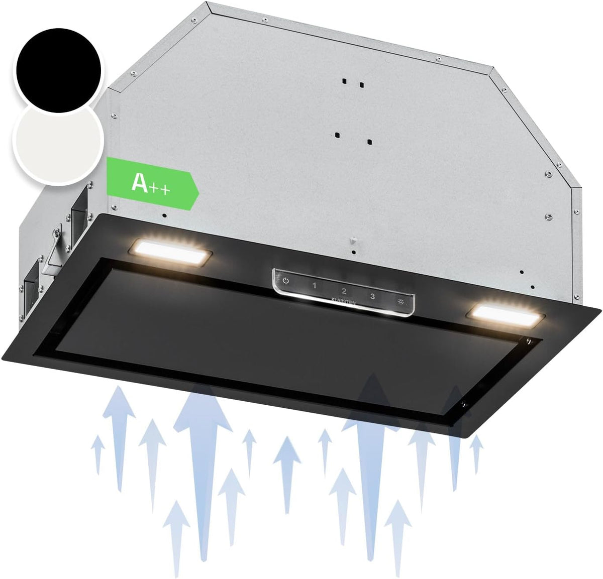 Klarstein cappa aspirante da incasso 52 cm - Portata aria 396,8 m3 h con filtro in alluminio - TouchControl e illuminazione LED - Nera 52 x 29,5 x 32 cm sottopensile