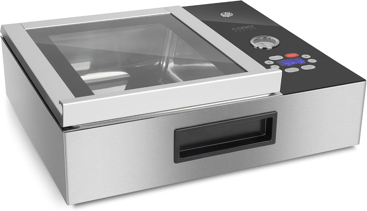 Caso 00605250 Macchina sottovuoto - Struttura in acciaio inox e plastica - Formato 41,5 x 50 x 17 cm peso 13,5 kg - Grigia per confezionamento alimentare