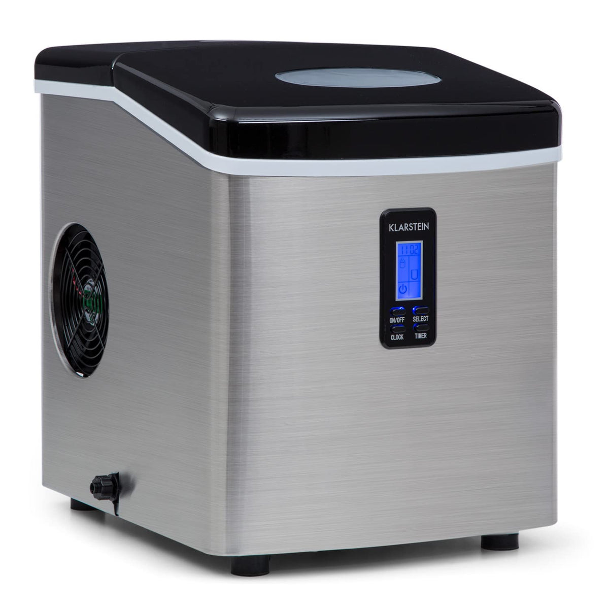 Klarstein Mr Black Frost - Macchina per ghiaccio alimentare professionale 3.3 L - Cubetti in due dimensioni con display LED - Potenza 150 W per casa e cocktail