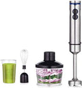Frullatore a immersione 4 in 1 700 W - Cinque velocità e lame in acciaio inox 304 - Tritatutto bicchiere frusta e montalatte inclusi - Capacità 500 ml sistema con cavo 240 V