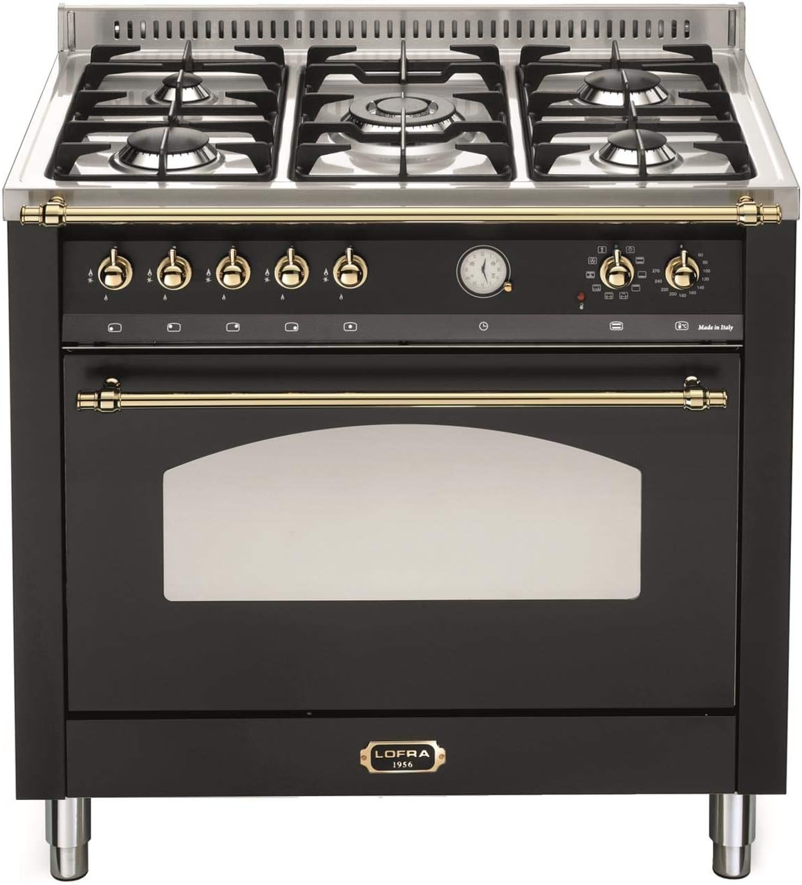 Lofra RNMG96MFTE CI - Cucina a gas indipendente con piano cottura - Struttura in acciaio inox finitura nera - Configurazione per cottura domestica Classe A