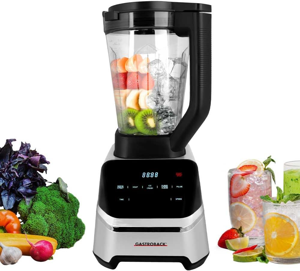 GASTROBACK frullatore professionale 2000 W - Caraffa in Tritan da 2 L - Velocità fino a 40000 giri min e sette programmi automatici - Nero 19,5 x 23,8 x 43 cm