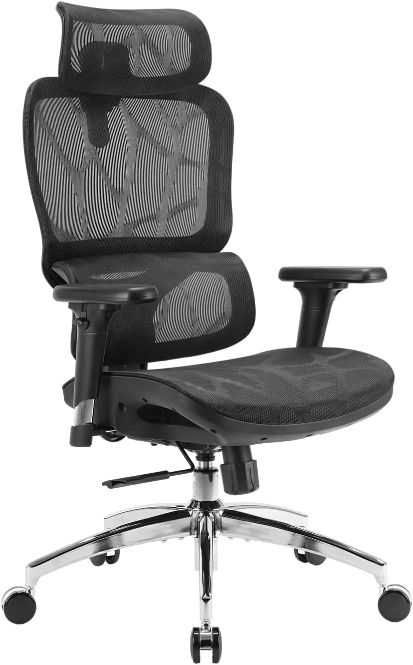 SIHOO M56B - Sedia ergonomica da ufficio con schienale alto - Supporto lombare dinamico 3D e poggiatesta 3D - Seduta in rete traspirante nera per scrivania