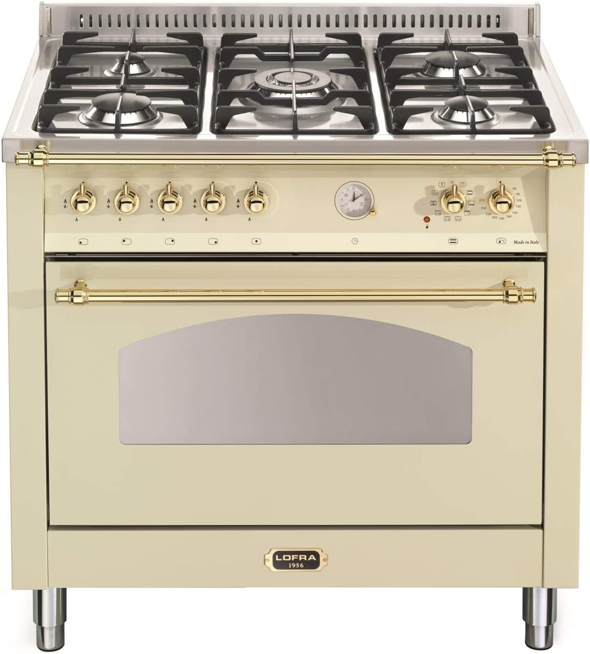 Lofra RBIG96MFTE CI - Cucina a gas indipendente con piano cottura - Struttura in acciaio inox finitura beige - Griglia integrata e Classe A