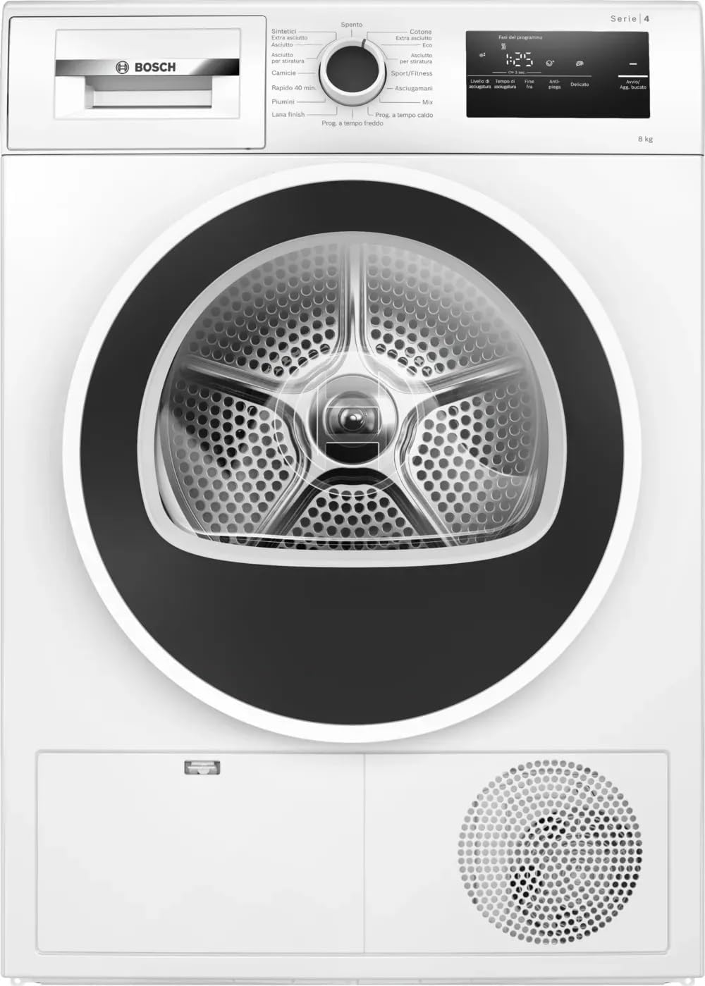 Bosch WTH85208II Asciugatrice 8 kg - Pompa di calore Classe energetica A più - Cestello in acciaio inox e corpo in acciaio - Bianca a libera installazione