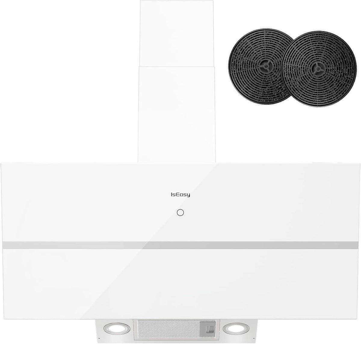 IsEasy Cappa aspirante 90 cm - Classe A più con flusso aria 571 m3 h - 4 livelli e spegnimento ritardato 1 9 min - Bianca inclinata con rumorosità 61 dB
