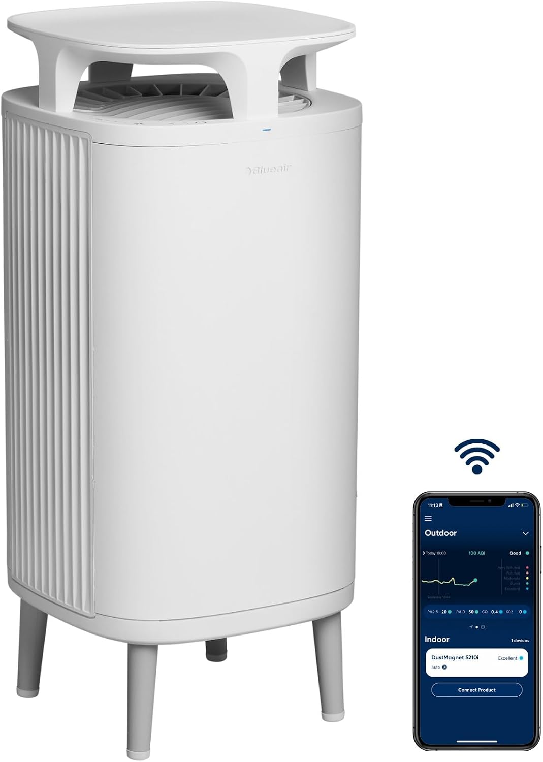 BLUEAIR DustMagnet 5210i - Purificatore d aria HEPA fino a 48 m2 - Doppia filtrazione contro odori e allergeni - Bianco con rimozione fino al 99.99 percento degli allergeni
