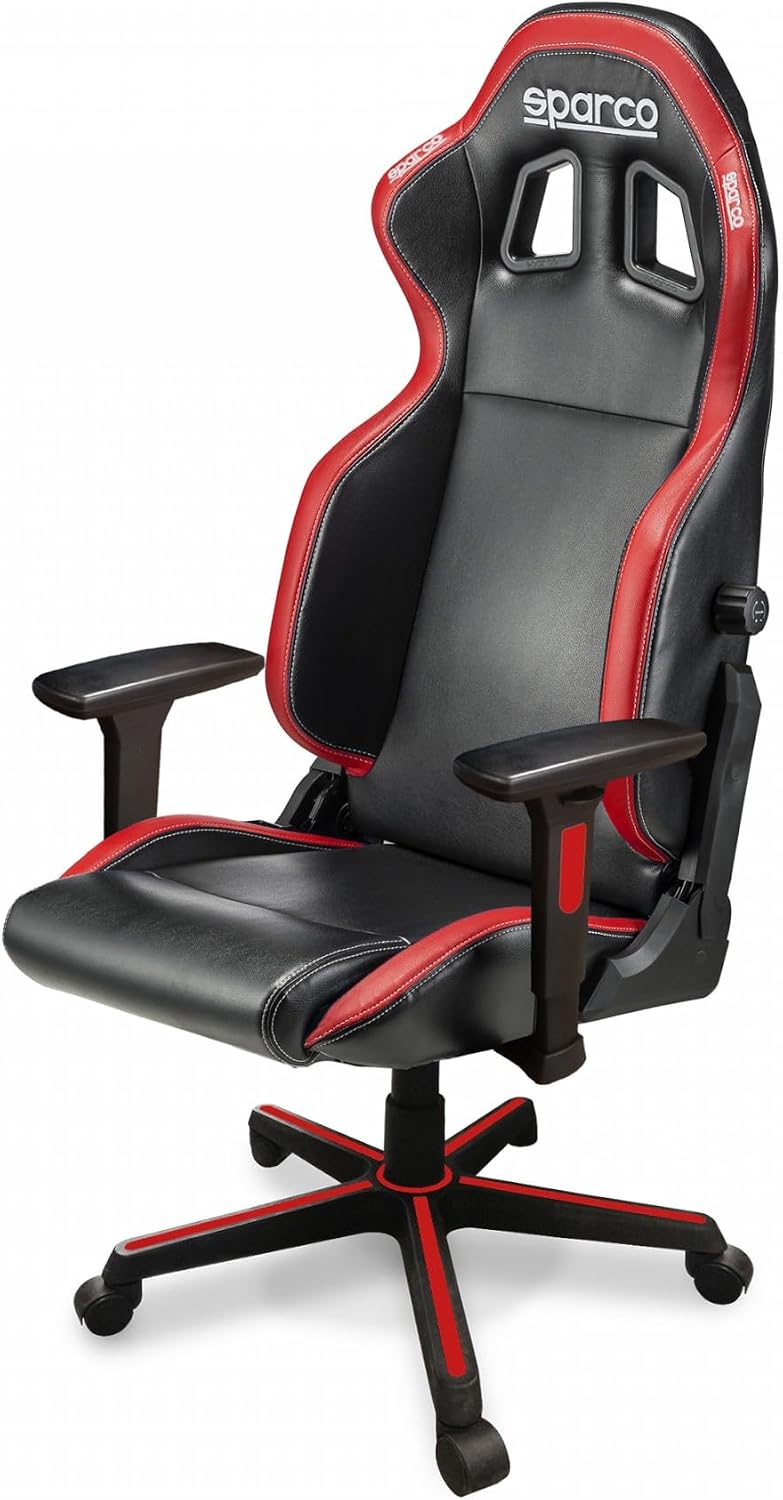Sparco S00998NRRS Icon - Sedia da ufficio sportiva in pelle sintetica - Struttura nero e rosso 55 x 68 x 127 cm - Seduta Large per home office e postazione computer