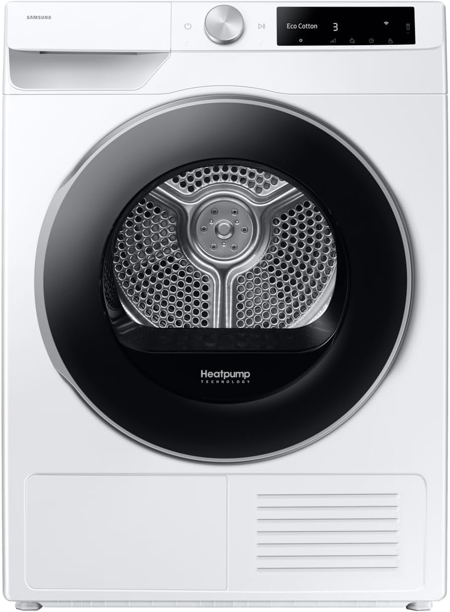 Samsung DV90DG6845LEU3 Asciugatrice AI Control 9 kg - Pompa di calore con AI Dry e Optimal Dry - WiFi e funzione Air Wash - Bianca a carica frontale 60 x 60 x 85 cm