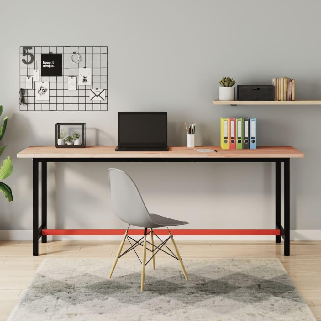 Piano per scrivania in faggio massello - 200 x 55 x 2.5 cm per casa e ufficio - Design pieghevole con sistema a cerniera - Marrone con superficie liscia