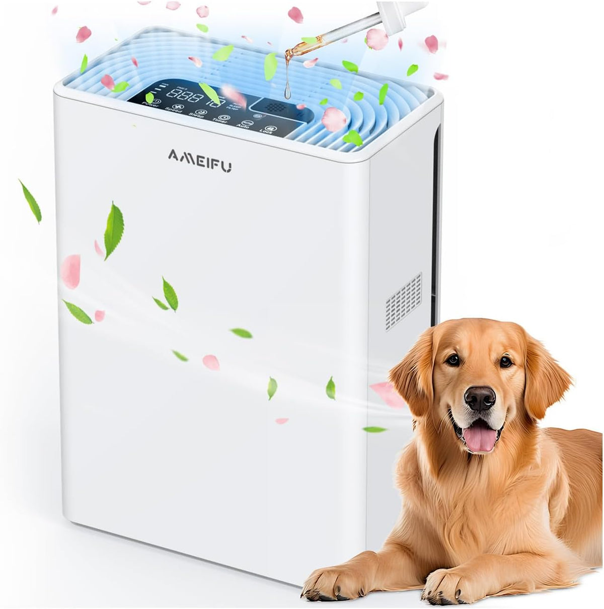 AMEIFU - Purificatore d aria H13 True HEPA per grandi ambienti - Tre velocita per peli fumo polline e odori - Bianco con filtro dedicato alle case con animali