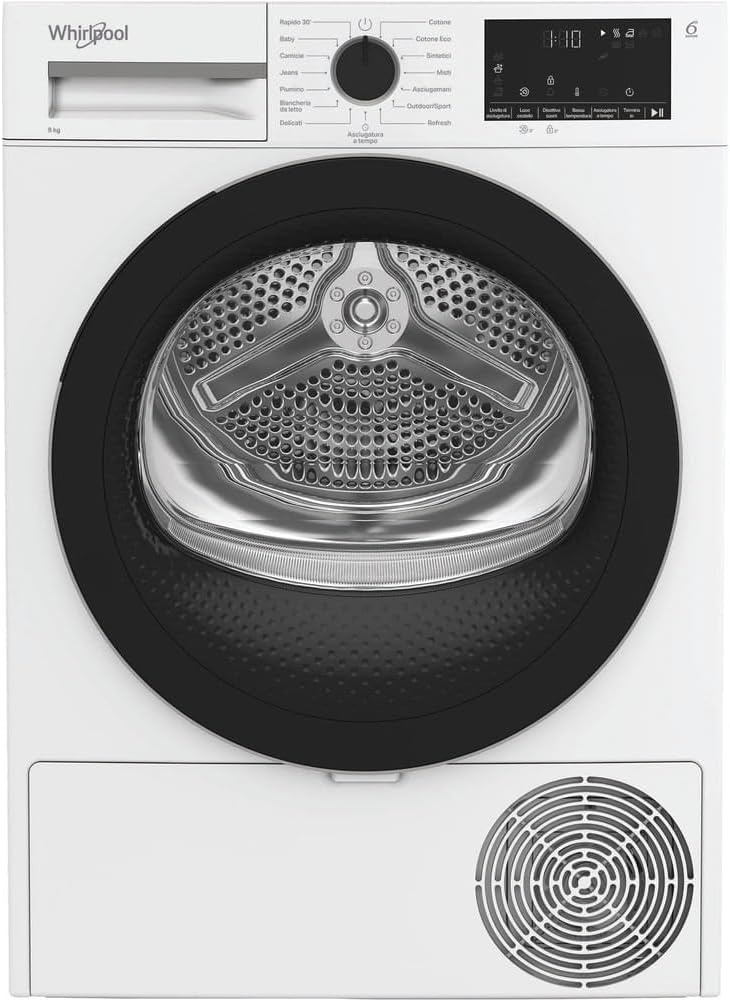 Whirlpool C WD 83M WBS IT asciugatrice - Capacità 8 kg con display digitale XL - Classe energetica D per gestione del bucato - Bianca 54,5 x 65 x 88,5 cm per uso domestico