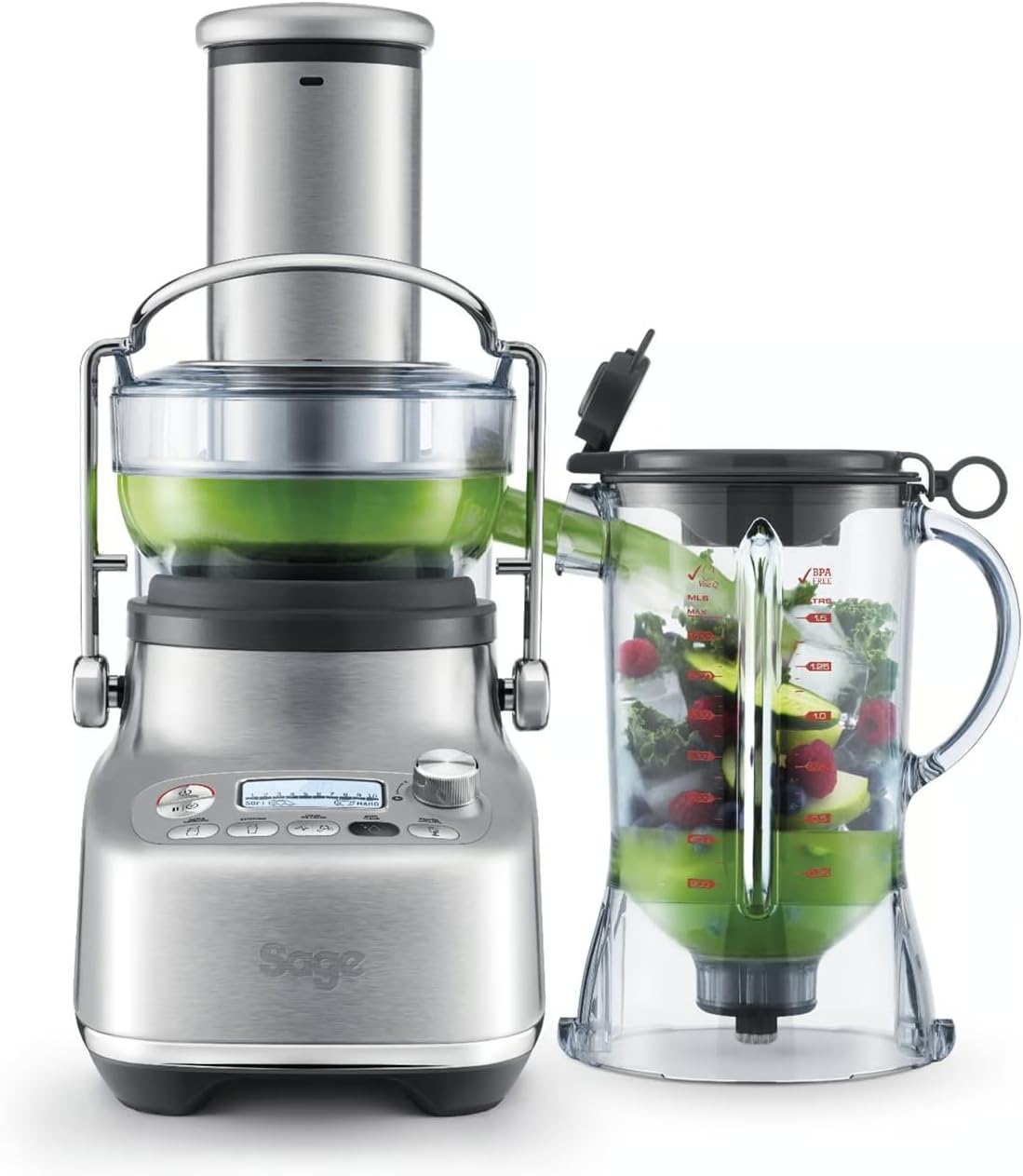 Sage The 3X Bluicer Pro Frullatore e spremiagrumi - Funzione 3 in 1 per miscelare spremere e lavorare alimenti - Capacità 1,5 L - Acciaio inox spazzolato 55 x 30 x 56 cm